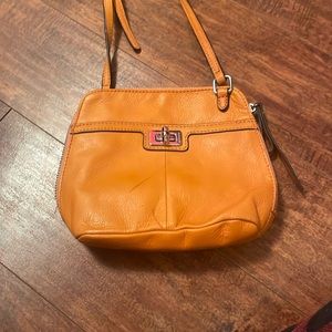 Small B Makowsky orange genuine leather cross body bag